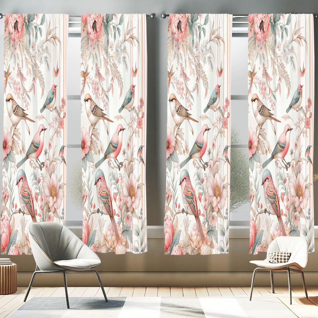 Ambesonne Birds and Nature Window Curtains Pack of 2, Spring Garden Scenery with Flying Sparrows and Leafy Flowers, Lightweight 