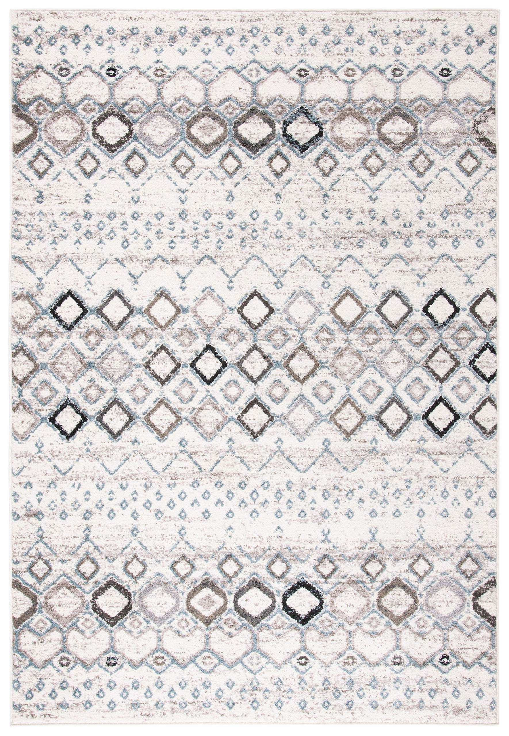Safavieh Amsterdam Collection Accent Rug - 4' X 6', Ivory & Grey, Moroccan Boho Design, Non-Shedding & Easy Care, Ideal For High