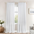 Mrs.Naturall White Curtains 84 Inches Long For Bedroom,Light Filtering Semi Linen Sheer Curtains 84 Inch Length 2 Panels Set