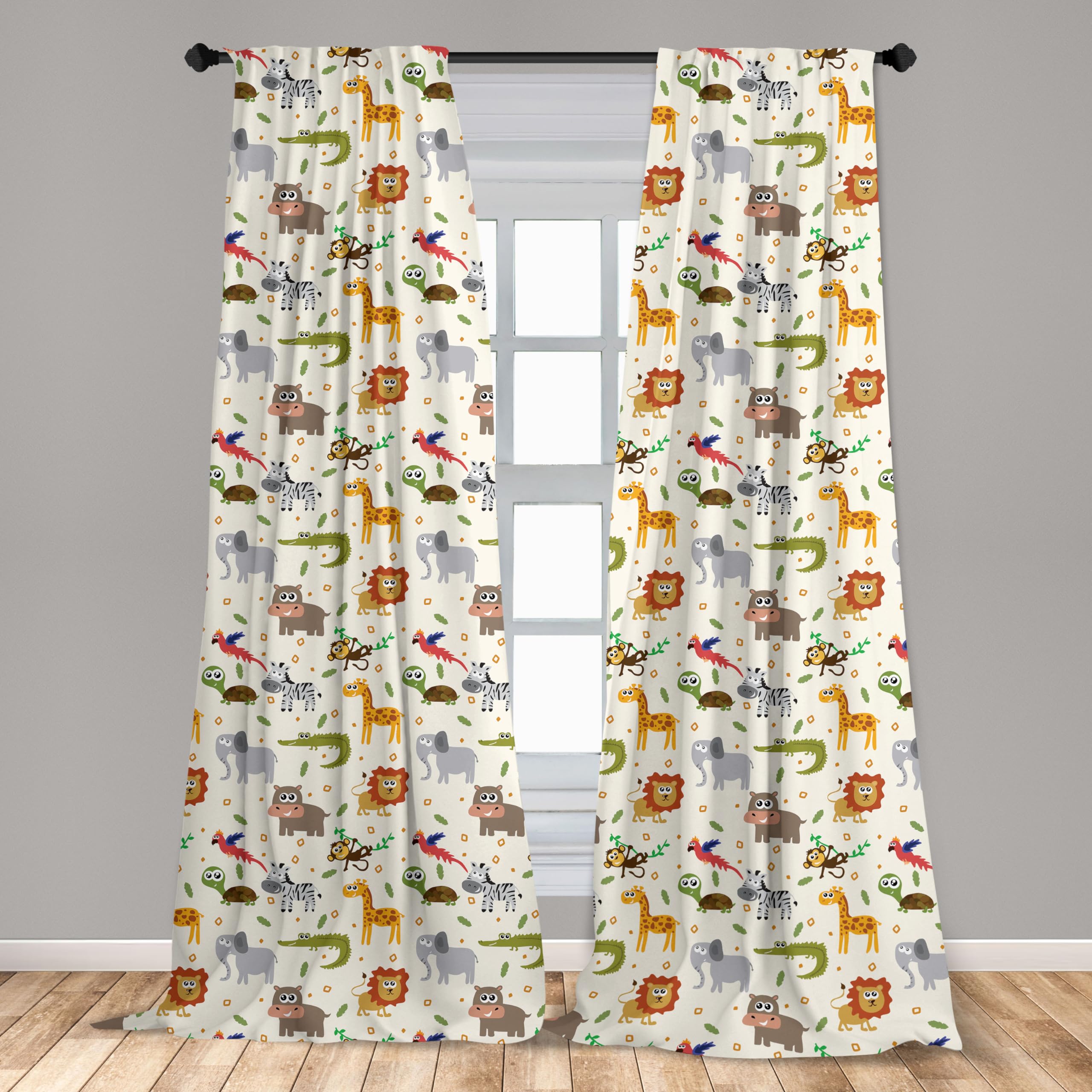 Ambesonne Cartoon Animal Window Curtains, Australian Fauna Silly Faces Savannah Lion Crocodile Repetitive Pattern, Lightweight D