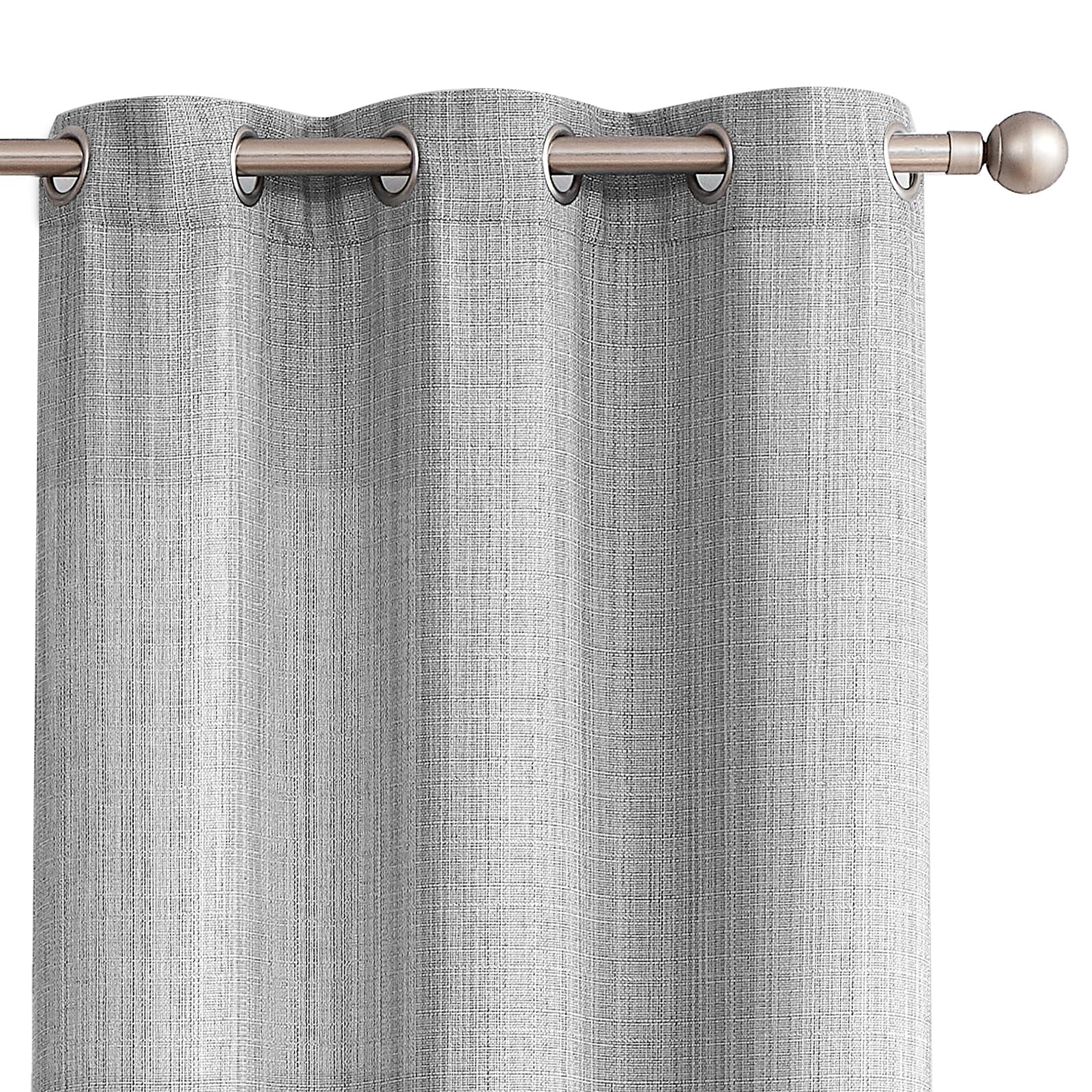 Jinchan Grey Linen Textured Curtains 90 Inch Long 2 Panels For Living Room Grommet Top Light Filtering Window Drapes For Bedroom