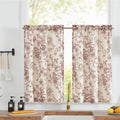 jinchan Floral Kitchen Curtains Linen Tier Curtains Brick Red Flower on Beige Cafe Curtains 36 Inch Length Living Room Bedroom B