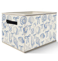 Nogrit Coquette Blue Bow Beach Storage Bins Box, Toybox for Girls, Preppy Coastal Seashell Foldable Baskets Organizer Container 