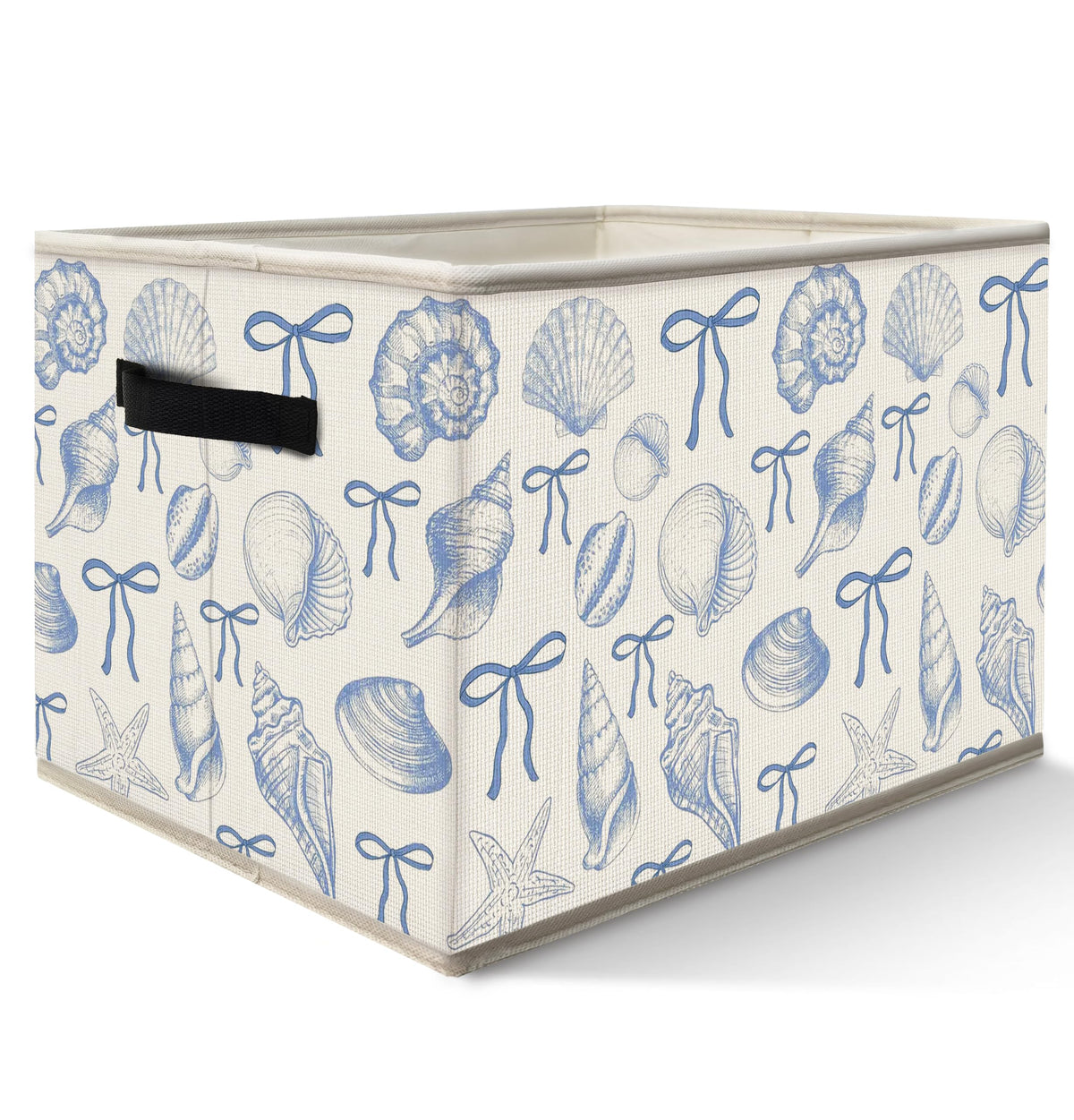 Nogrit Coquette Blue Bow Beach Storage Bins Box, Toybox for Girls, Preppy Coastal Seashell Foldable Baskets Organizer Container 