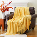 Battilo Home Mustard Throw Blanket With Fringe Geometric Bed Gold Yellow Throws Breathable Decorative Large Throw For Couch Sofa