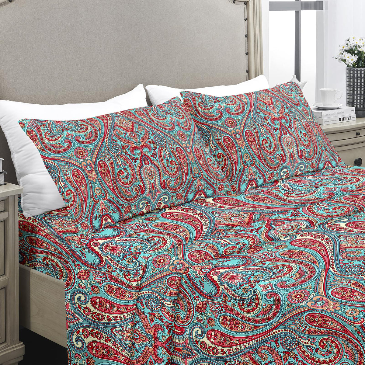 Yiyea King Size Sheets Set, Luxury 1800Tc Hotel Quality Double Brushed Microfiber Paisley Bed Sheets For King Size Bed, Extra So