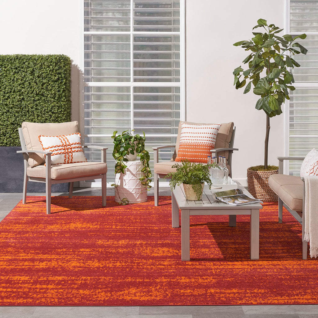 Nourison Essentials Indoor/Outdoor Solid Abstract Red 8' X 10' Area Rug, Easy Cleaning, Non Shedding, Bed Room, Living Room, Dining Room, Backyard, Deck, Patio (8X10)