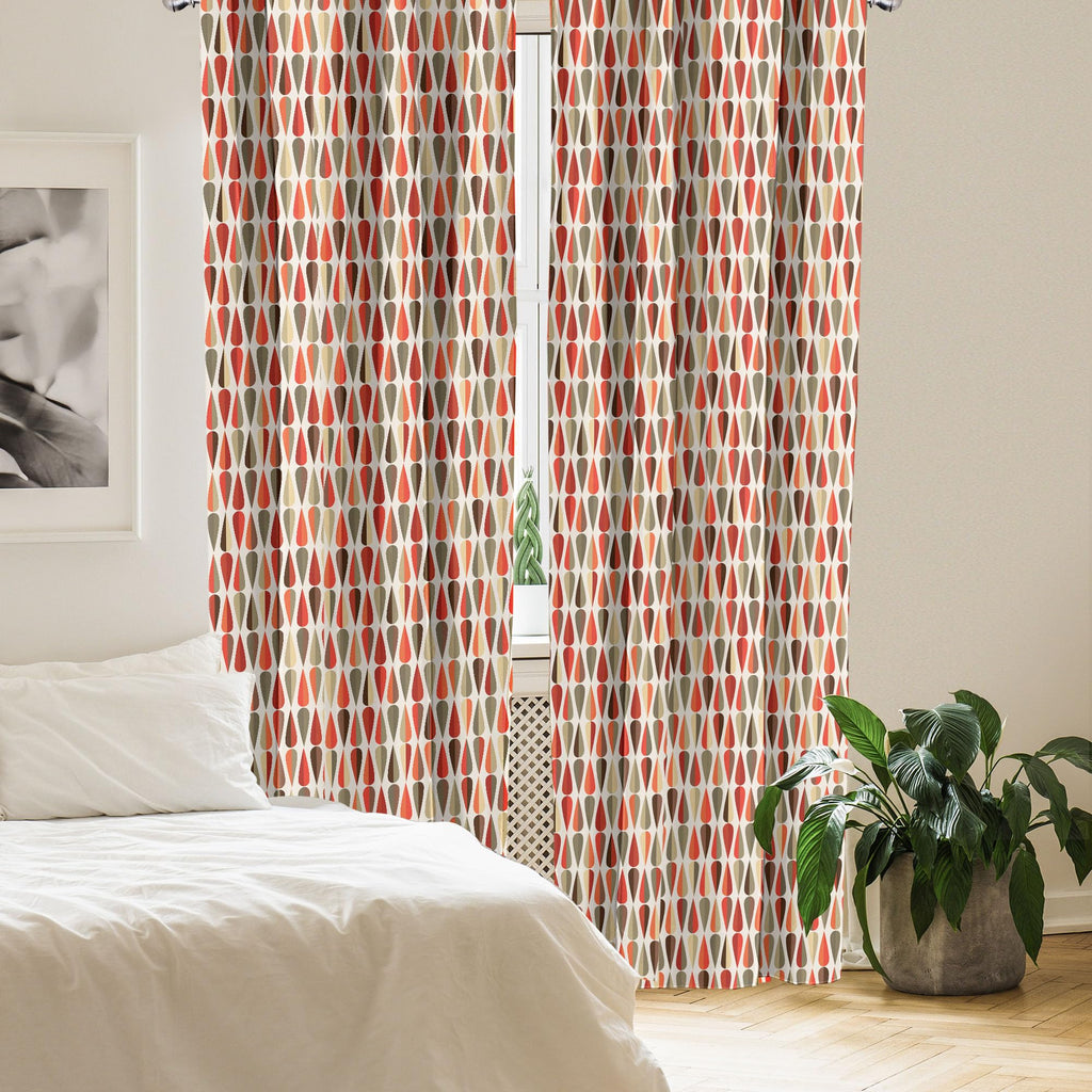 Ambesonne Retro Window Curtains Pack Of 2, Sixties And Seventies Style Geometric Round Shaped Repeated Symmetric Design, Lightwe