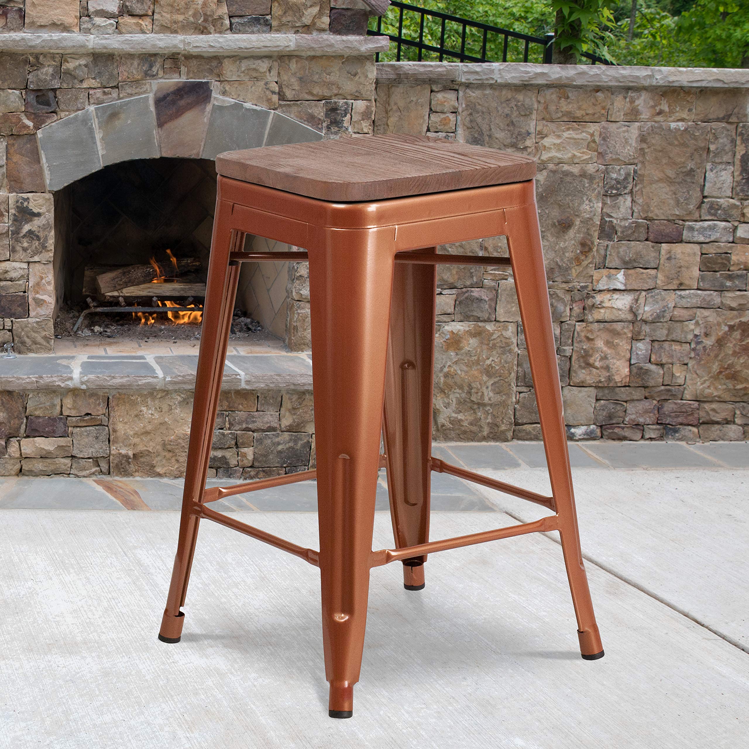 Flash Furniture Sinclair 24&quot; High Backless Copper Counter Height Stool With Square Wood Seat