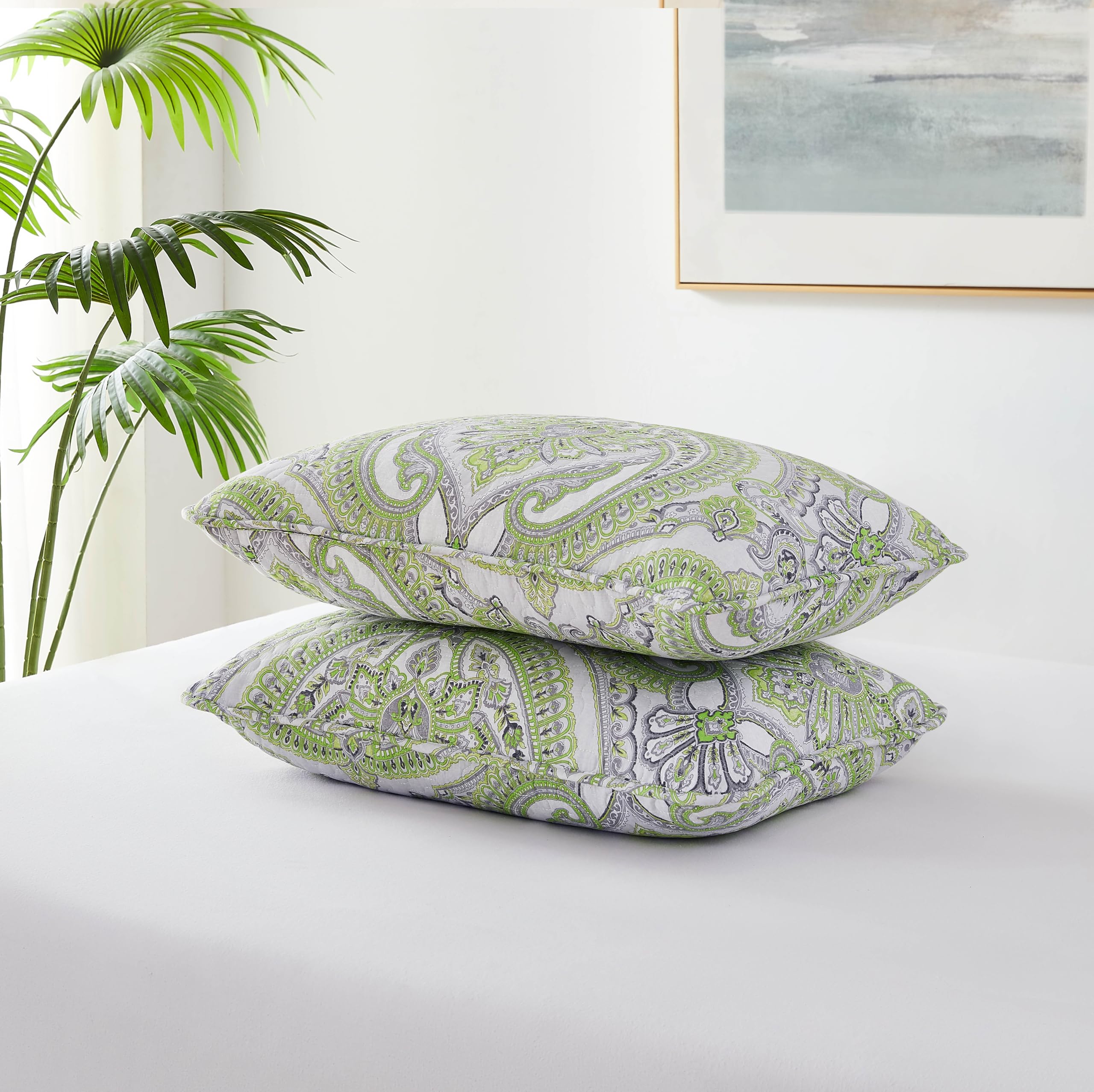 Southshore Fine Living, Inc. Floral Boho Paisley Pillow Covers Standard Size 20'X26', Quilted Pillow Shams Queen Size Set Of 2