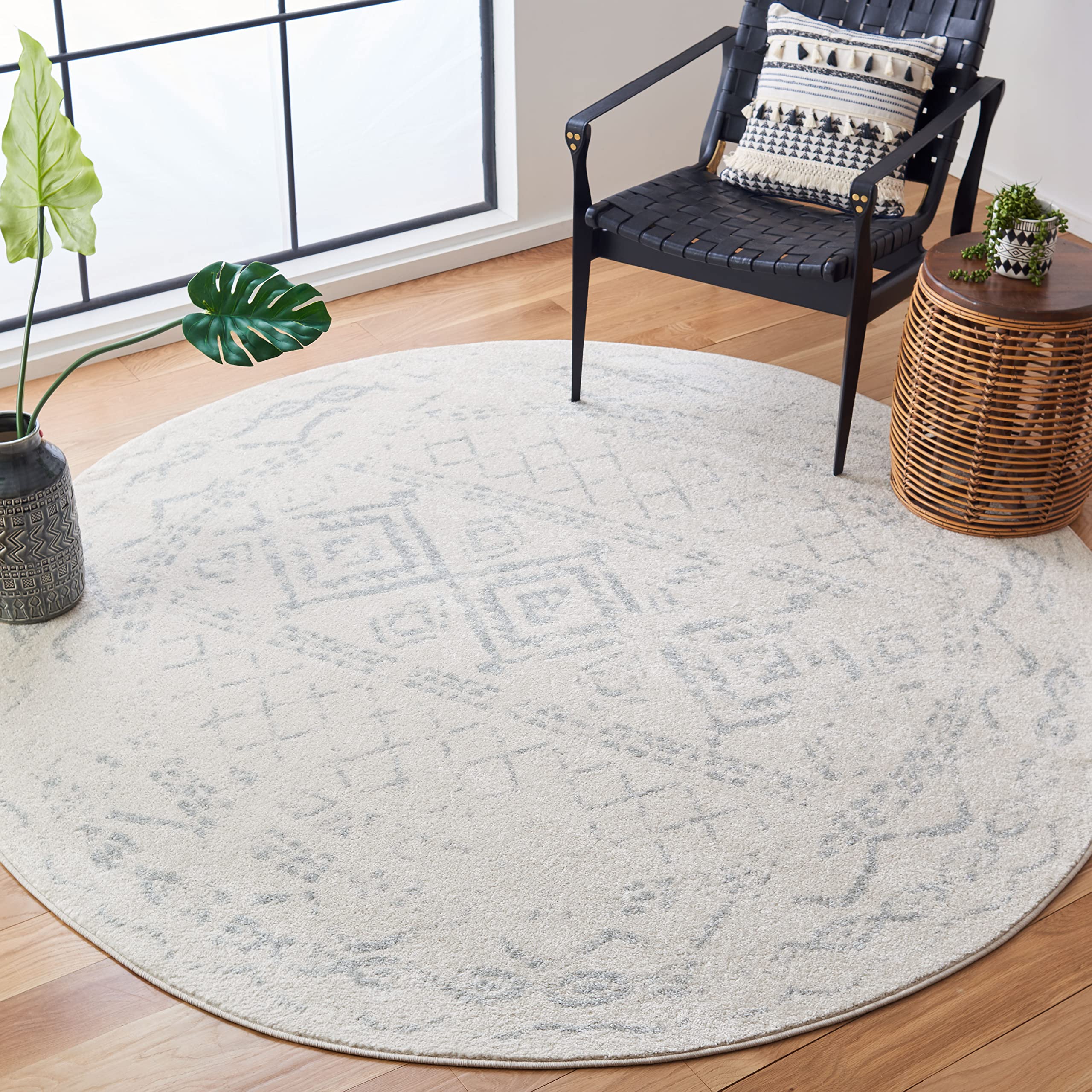 SAFAVIEH Tulum Collection 3 Round Ivory/Light Grey TUL268B Moroccan Boho Distressed Non-Shedding Area Rug
