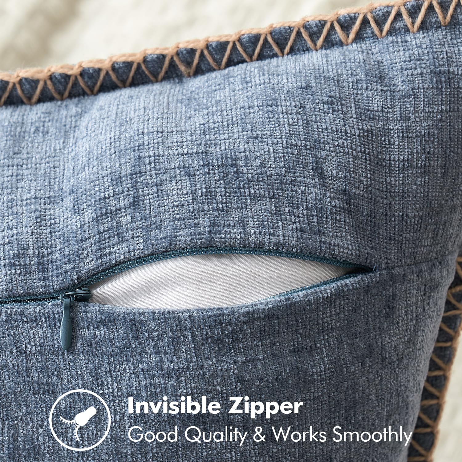 MIULEE Pack of 2 Dark Grey Blue 20x20 Inch Chenille Couch Throw Pillow Covers - Decorative Soft Stitched Edge for Living Room Sofa