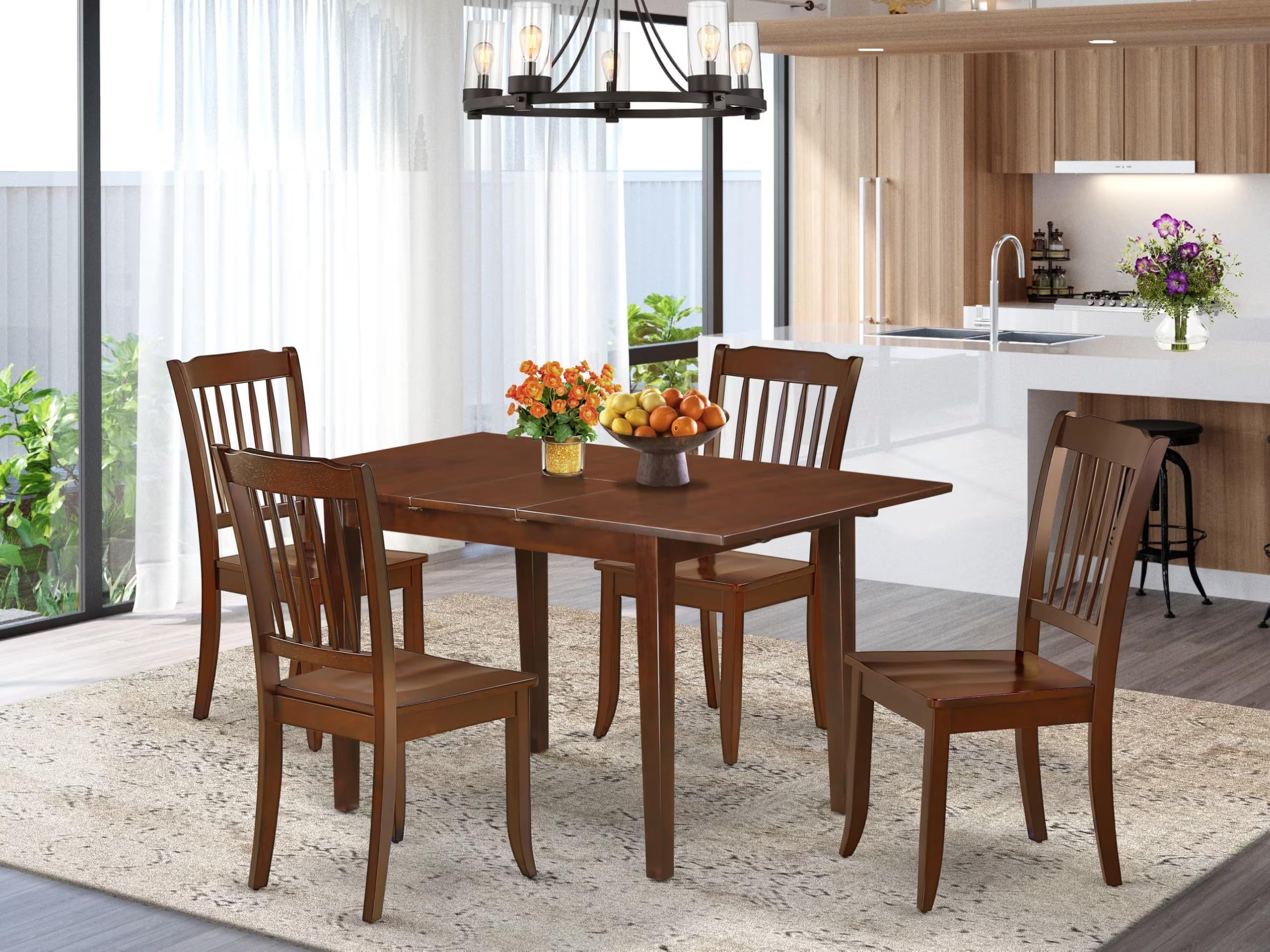 East West Furniture MLNO5-MAH-W 5 Piece Dining Table Set - Thumbnail 2