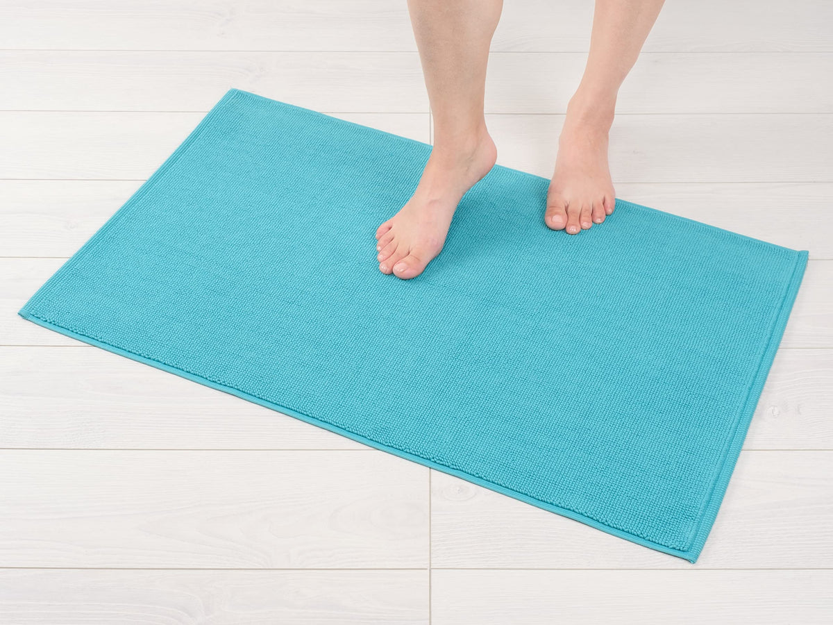 American Soft Linen Bath Rug, 20 in 34 in 100% Cotton Bath Mats Rugs for Bathroom, Non Slip Washable Shaggy Form Area Rugs, Turq