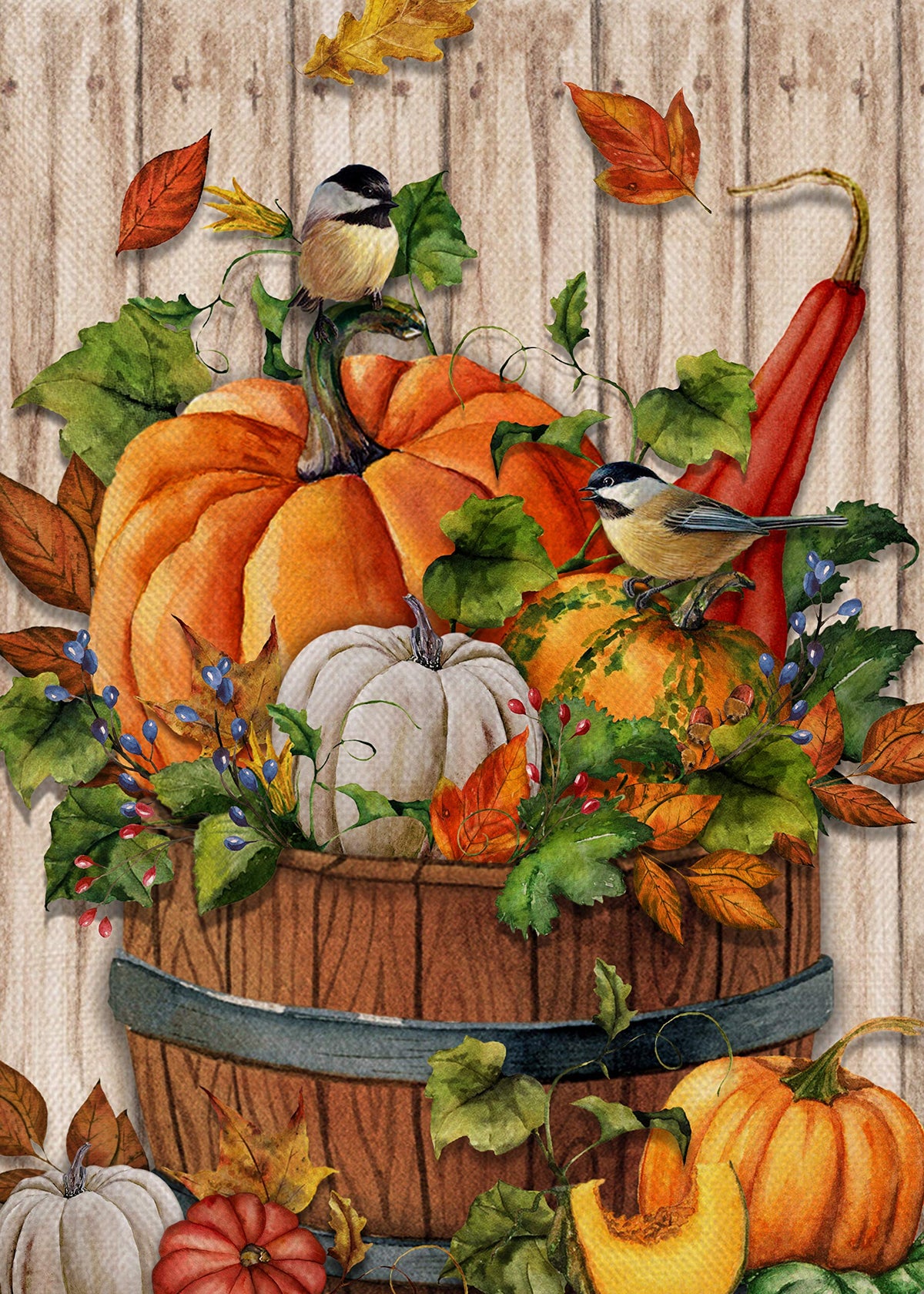 Covido Fall Home Decorative Pumpkin Gourd Chickadee Garden Flag, Autumn House Yard Maple Leaves Bird Outdoor Welcome Decor, Than