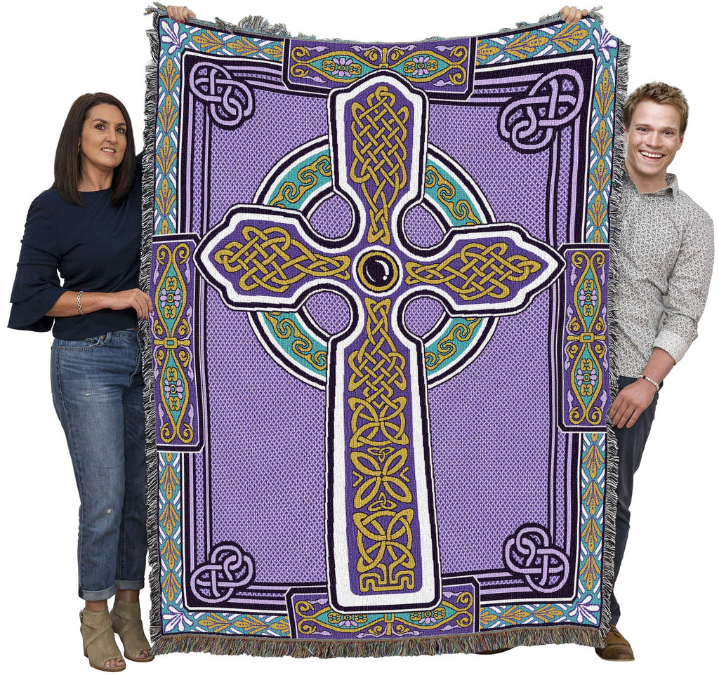 Pure Country Weavers Celtic Knots Cross Blanket - Purple & Teal - Gift Tapestry Throw Woven From Cotton - Made In The Usa (72X54