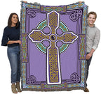 Pure Country Weavers Celtic Knots Cross Blanket - Purple & Teal - Gift Tapestry Throw Woven From Cotton - Made In The Usa (72X54