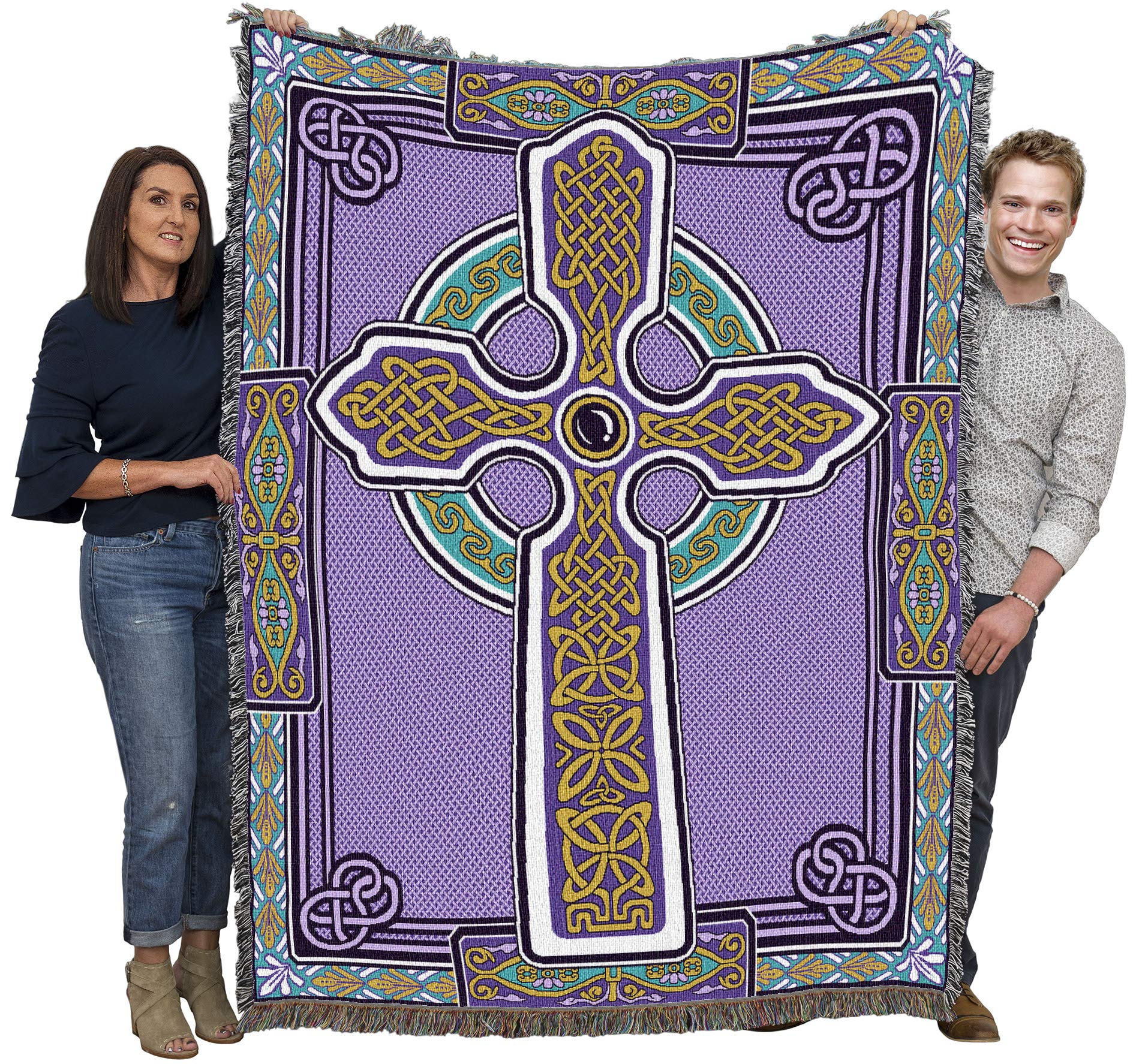 Pure Country Weavers Celtic Knots Cross Blanket - Purple & Teal - Gift Tapestry Throw Woven From Cotton - Made In The Usa (72X54
