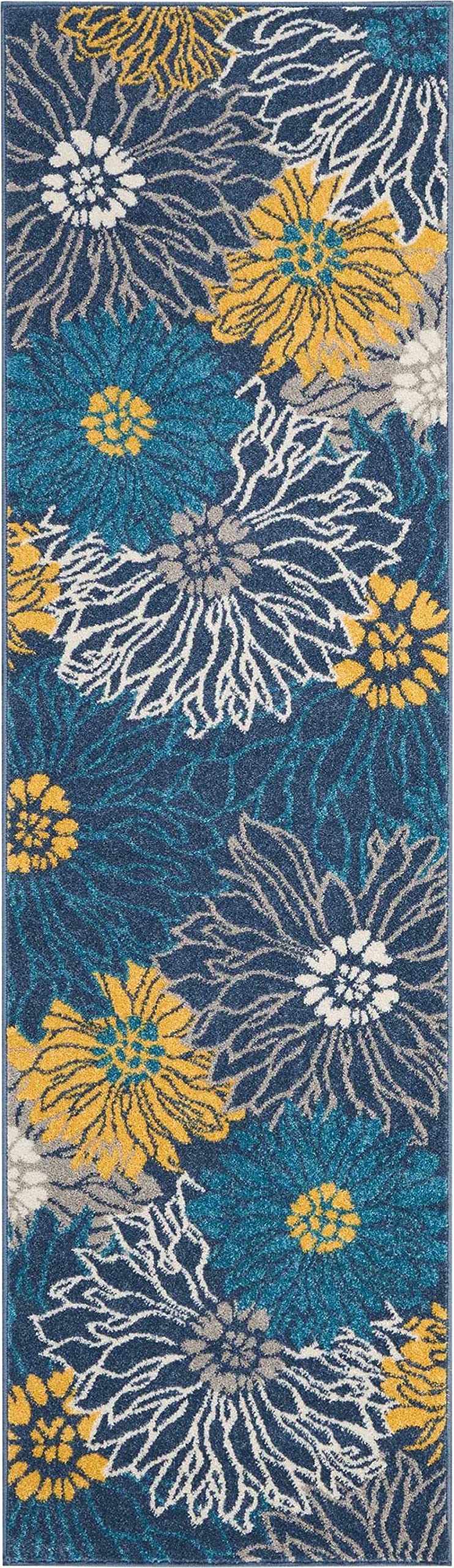 HomeRoots 100% Polypropylene 2’ x 8’ Blue Tropical Flower Runner Rug