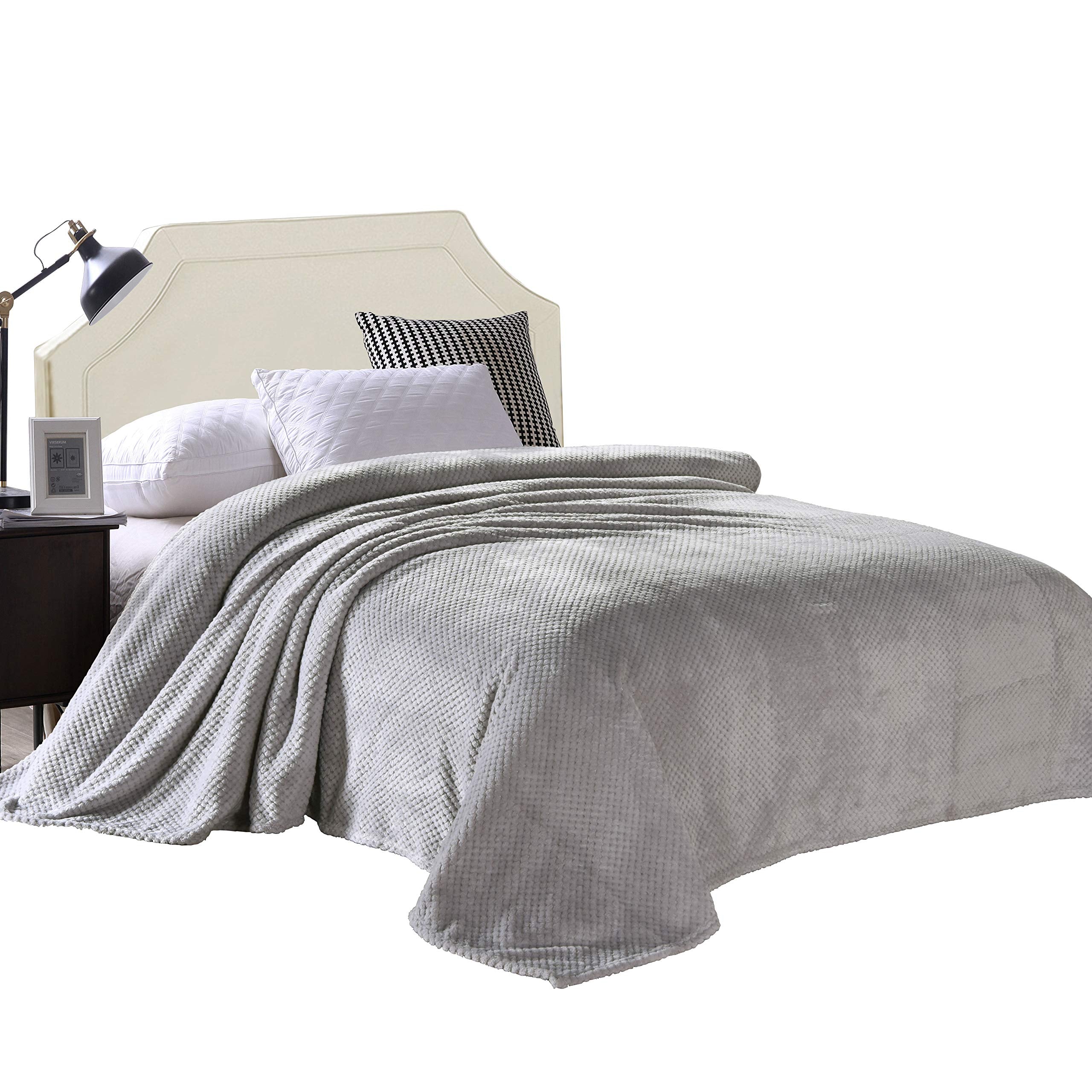 Exclusivo Mezcla Waffle Textured Soft Fleece Blanket, Twin Size Bed Blanket, Cozy Warm And Lightweight (Light Grey, 90X66 Inches
