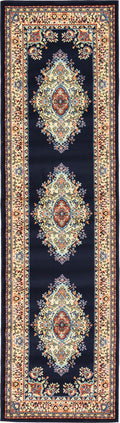 Unique Loom Reza Collection Traditional Persian Style Area Rug, 2 ft 7 in x 10 ft, Navy Blue/Ivory