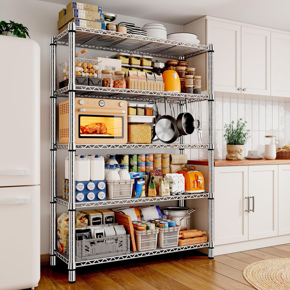 Reibii 5 Tier Wire Shelving,Storage Shelves Metal Shelves For Storage Loads 1200Lbs,Adjustable Garage Shelving Heavy Duty Metal