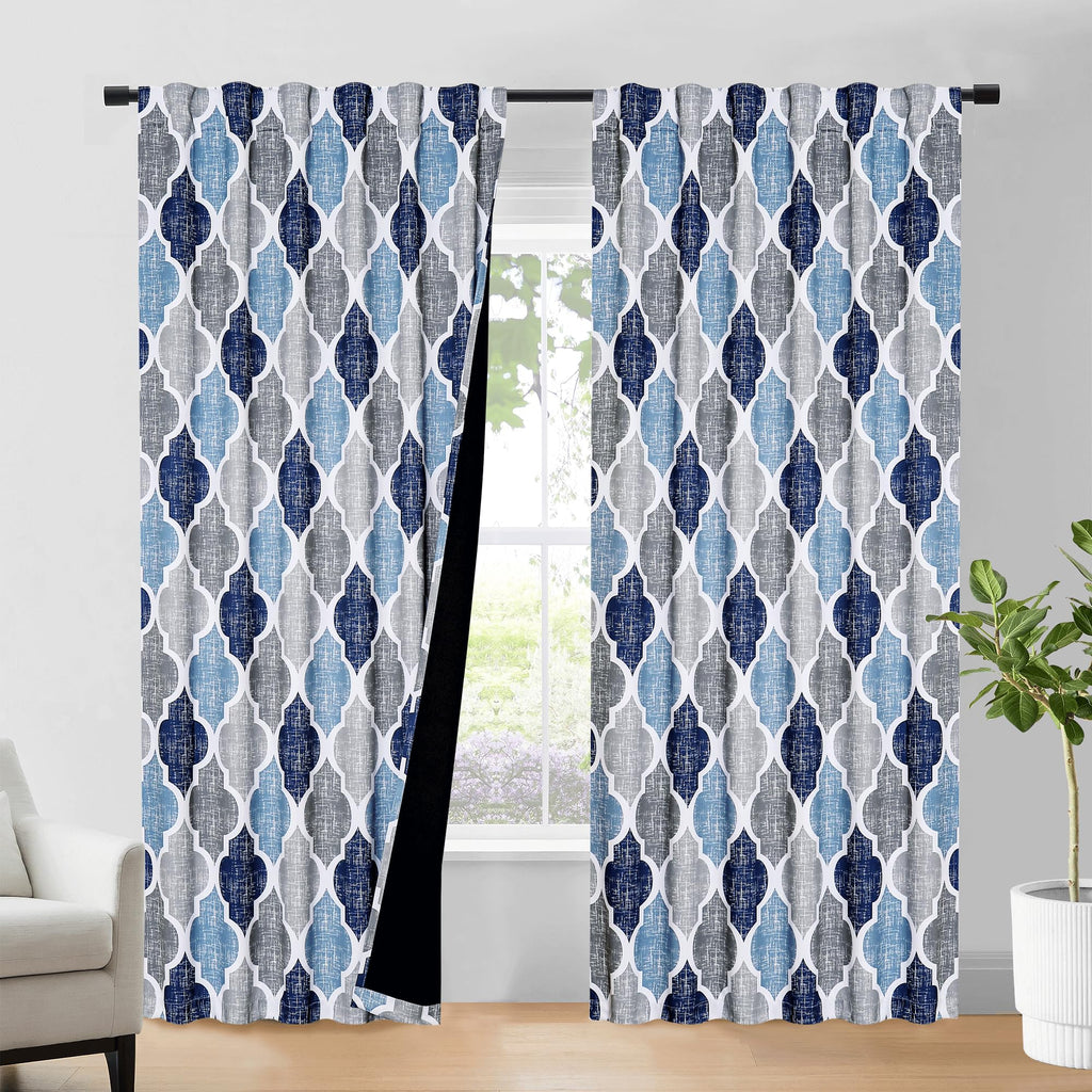 Beauoop Back Tab Lattice Blackout Window Curtain Panels Thermal Insulated Soundproof Drapes For Bedroom Living Room Quatrefoil E