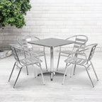 Flash Furniture Aluminum 5-Piece Patio Dining Set with Square Table and 4 Slat Back Chairs, Indoor/Outdoor Bistro Table and Chairs Set, Silver