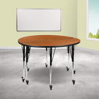 Flash Furniture 2 Piece Mobile 47.5" Circle Wave Collaborative Oak Thermal Laminate Adjustable Activity Table Set