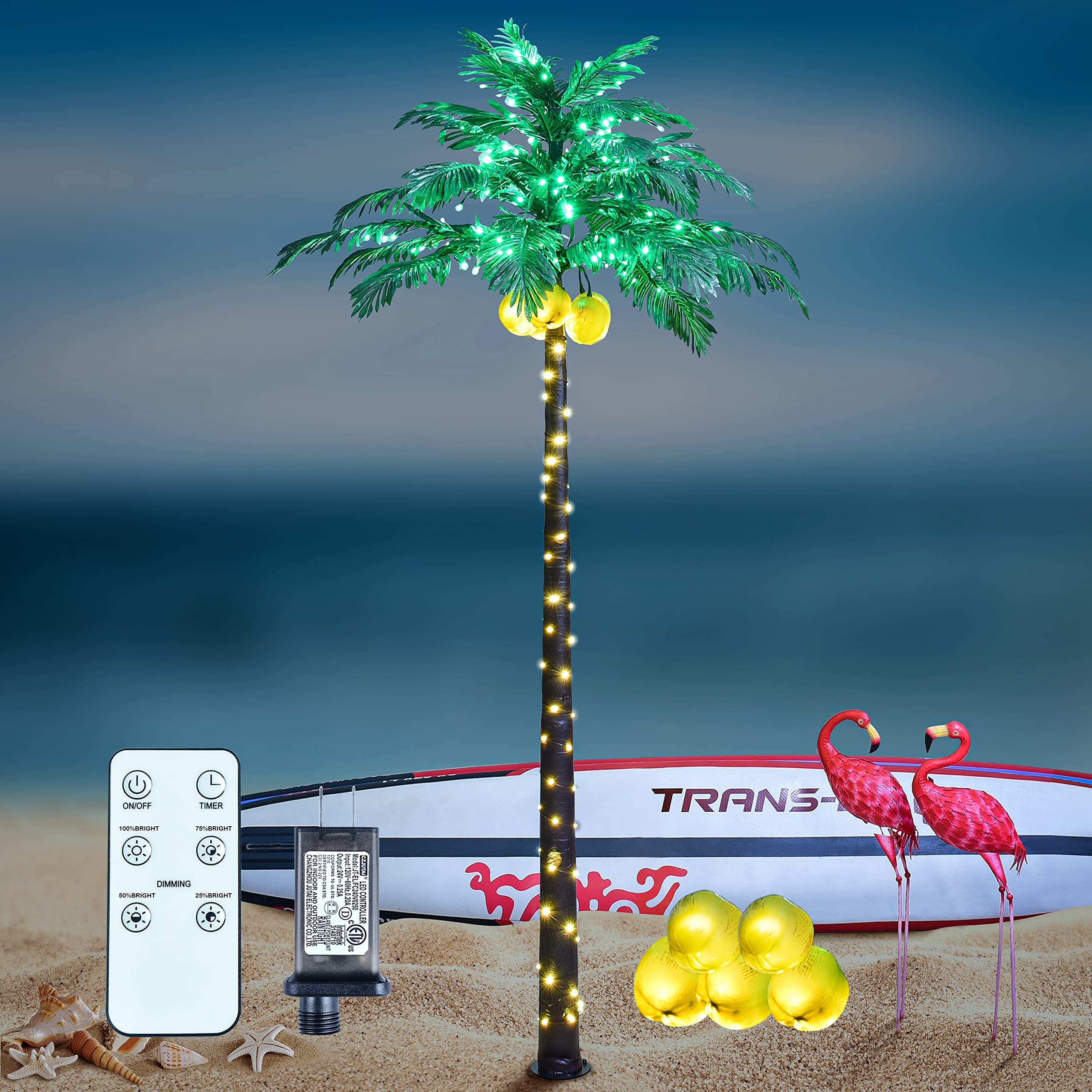 Lighted Palm Tree 8FT 256 LED Artificial Palm Tree Lights for Decoration Outdoor and Indoors Summer Holiday Christmas Tiki Bar P