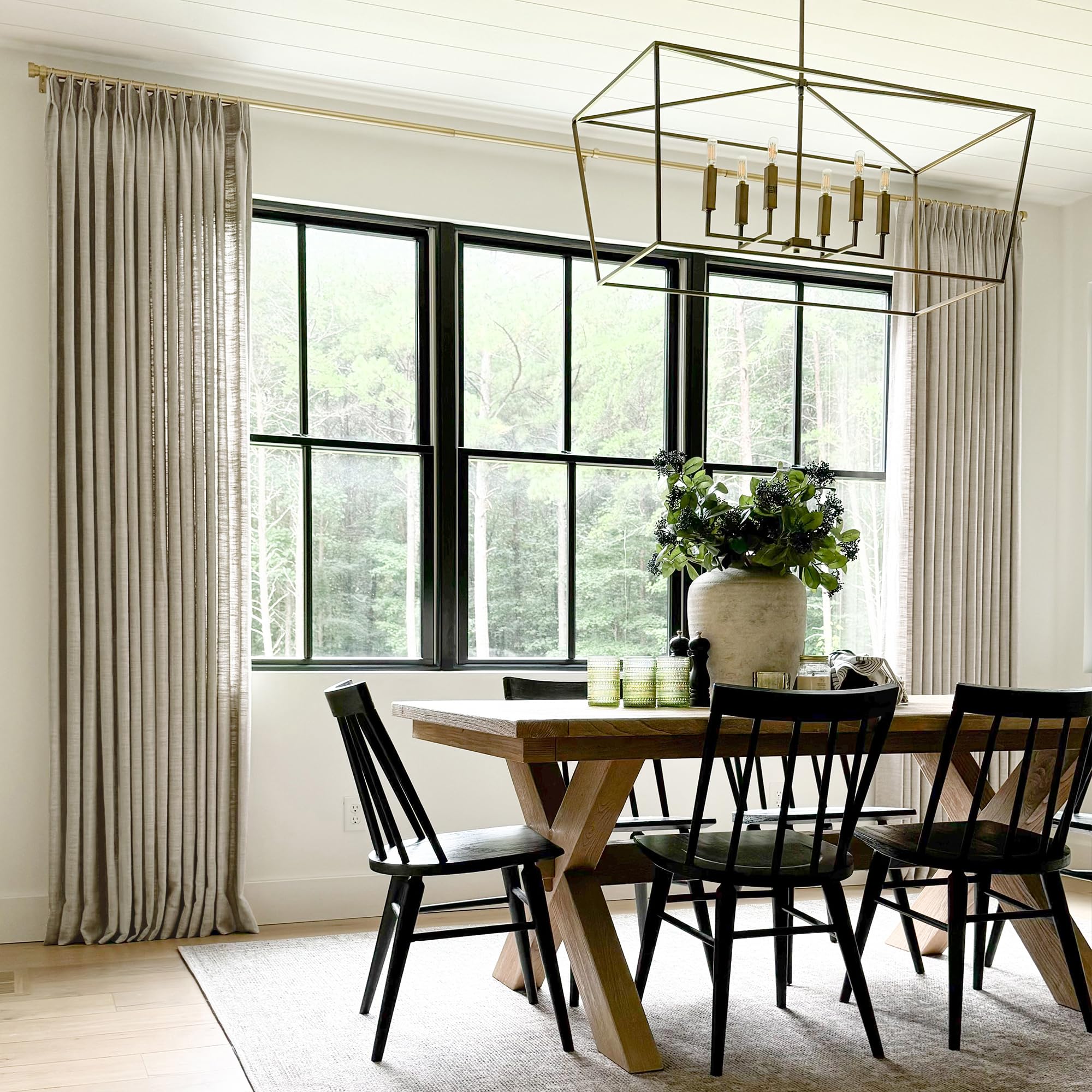 Twopages Grey Beige Linen Pinch Pleat Drape For Dining Room, Room Darkening Light Filtering Double Layer Lined Curtain Window Tr