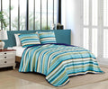 Chezmoi Collection Morgan 3-Piece Striped Quilt Set - Green Blue White Striped Printed Microfiber Lightweight Quilted Bedspread