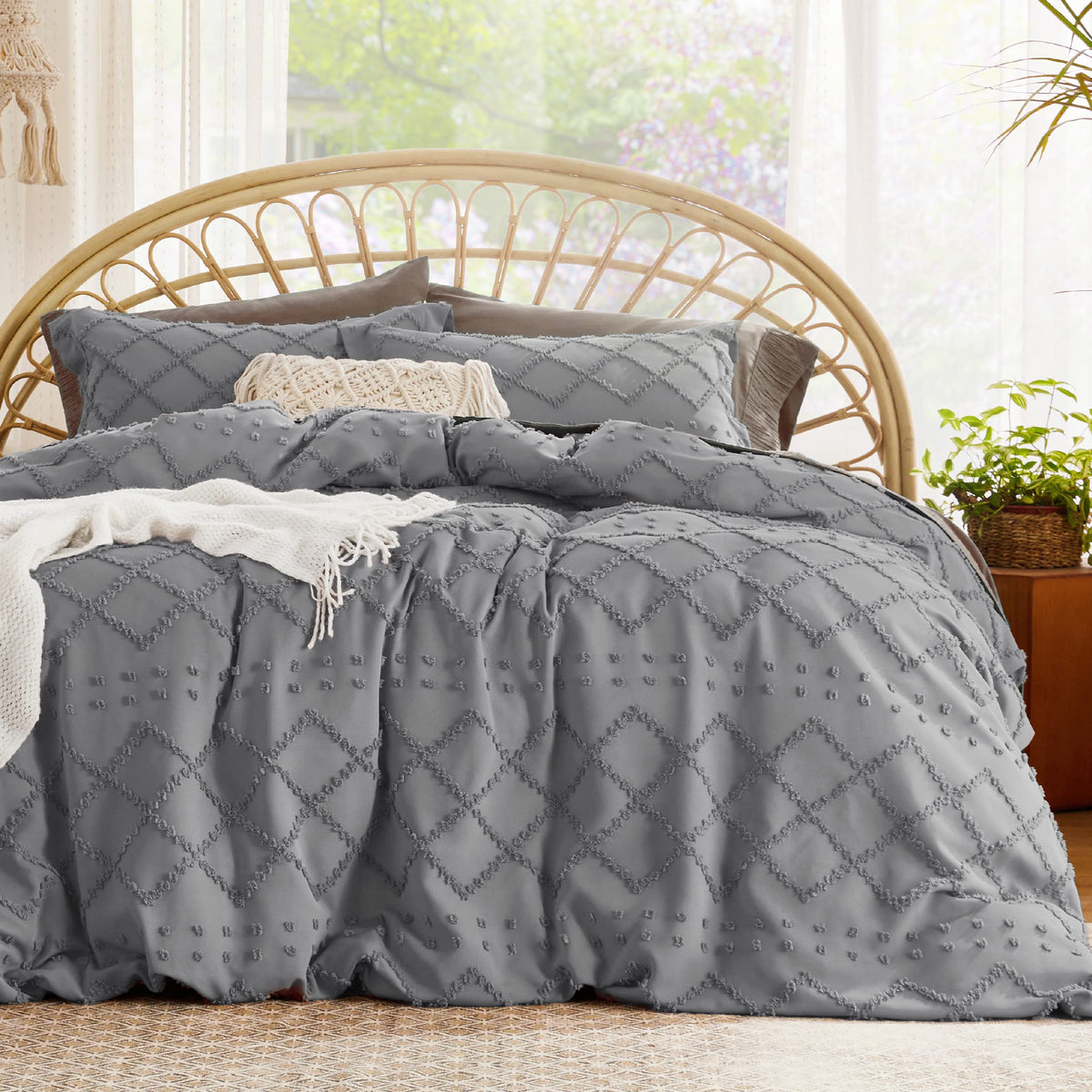 Bedsure Duvet Cover King Size - King Duvet Cover Set, King Boho Bedding Set For All Seasons, 3 Pieces Embroidery Shabby Chic Hom