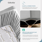 Gokotta Bamboo Rayon Fitted Sheet And Pillow Cases, Super Soft Cooling Fitted Sheet With 4 Elastic Corner Straps - 16'' Pocket F
