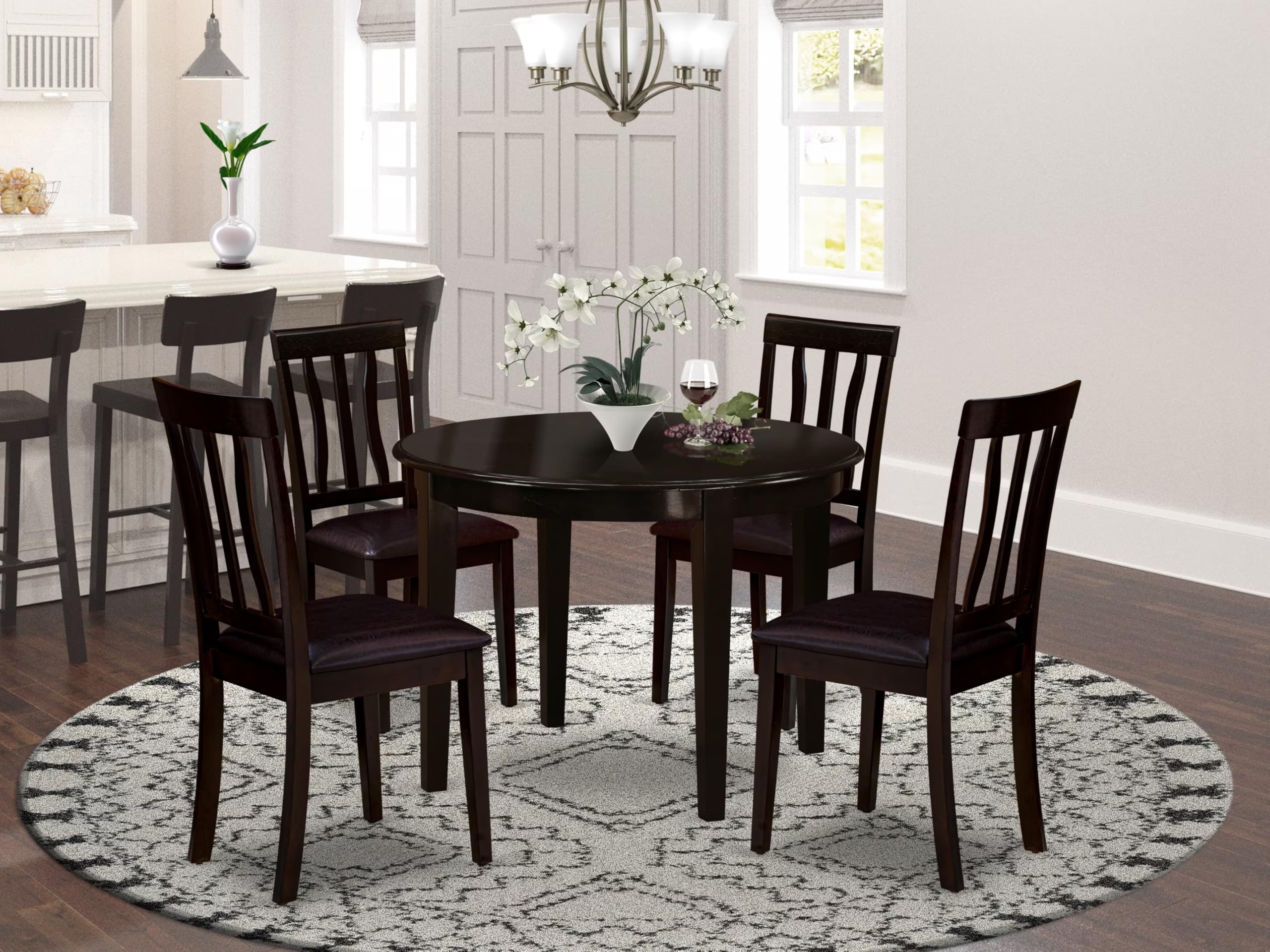 East West Furniture BOAN5-CAP-LC 5 Piece Dining Set Includes a Round Dinner Table and 4 Faux Leather Kitchen Dining Chairs, 42x42 Inch, Cappuccino