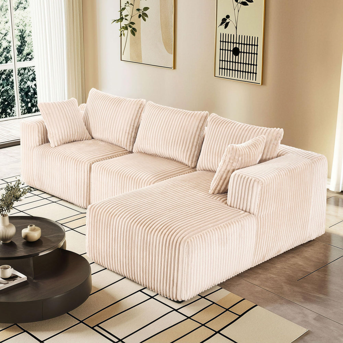 Worthfurni 101 ' Modular Sectional Sofa With L-Shape Chaise, Cloud Sofa Living Room Bedroom Upholstered Sofa,Boneless Couch - N