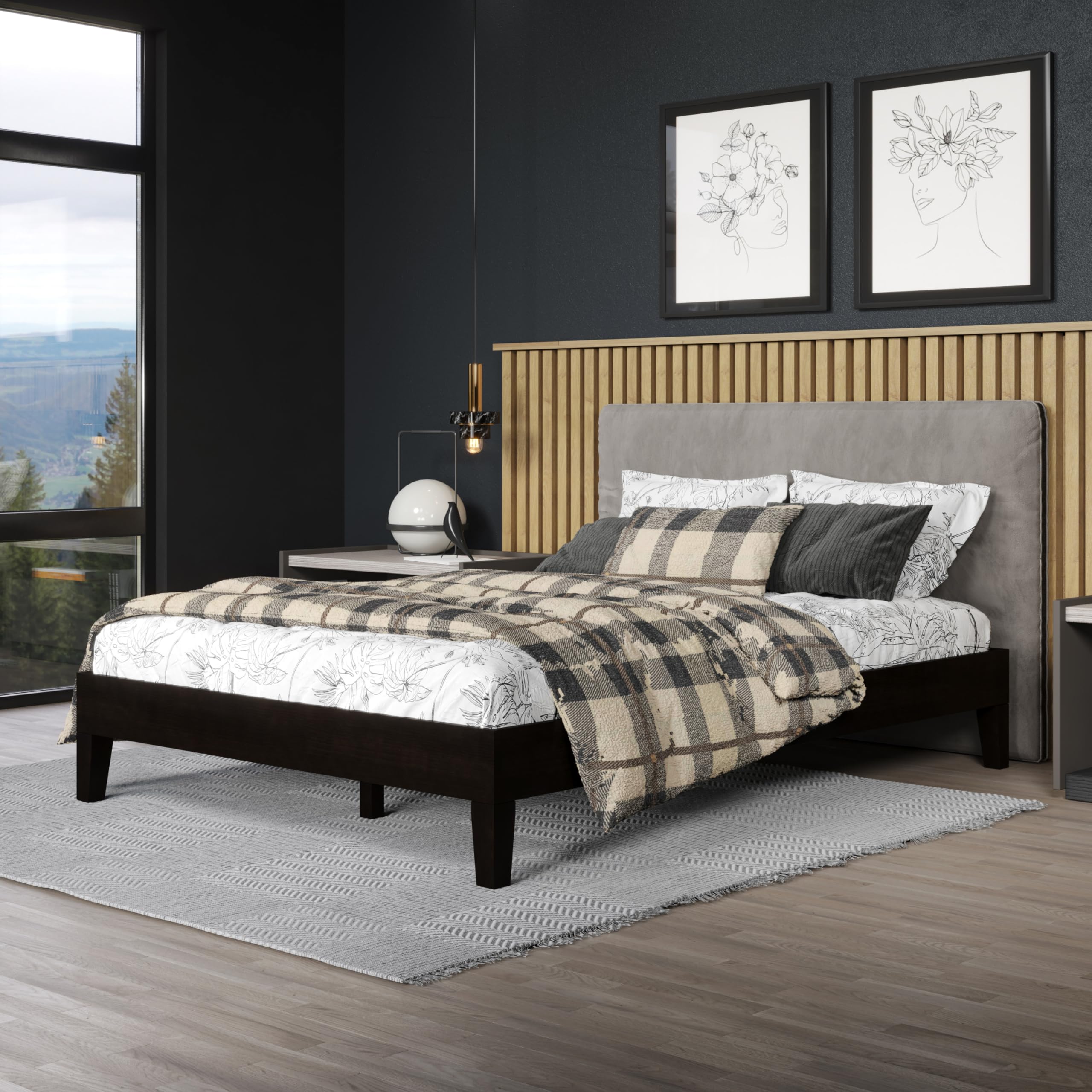 Steve Silver Co Nix Full Platform Bed, Farmhouse, Modern, or Transitional Styling, Solid Pine Wood, Bedroom, 28-Slat Dual-Zone System, No Box Spring Needed, 74.2&quot; L x 53.5&quot; W x 12&quot; H, Black