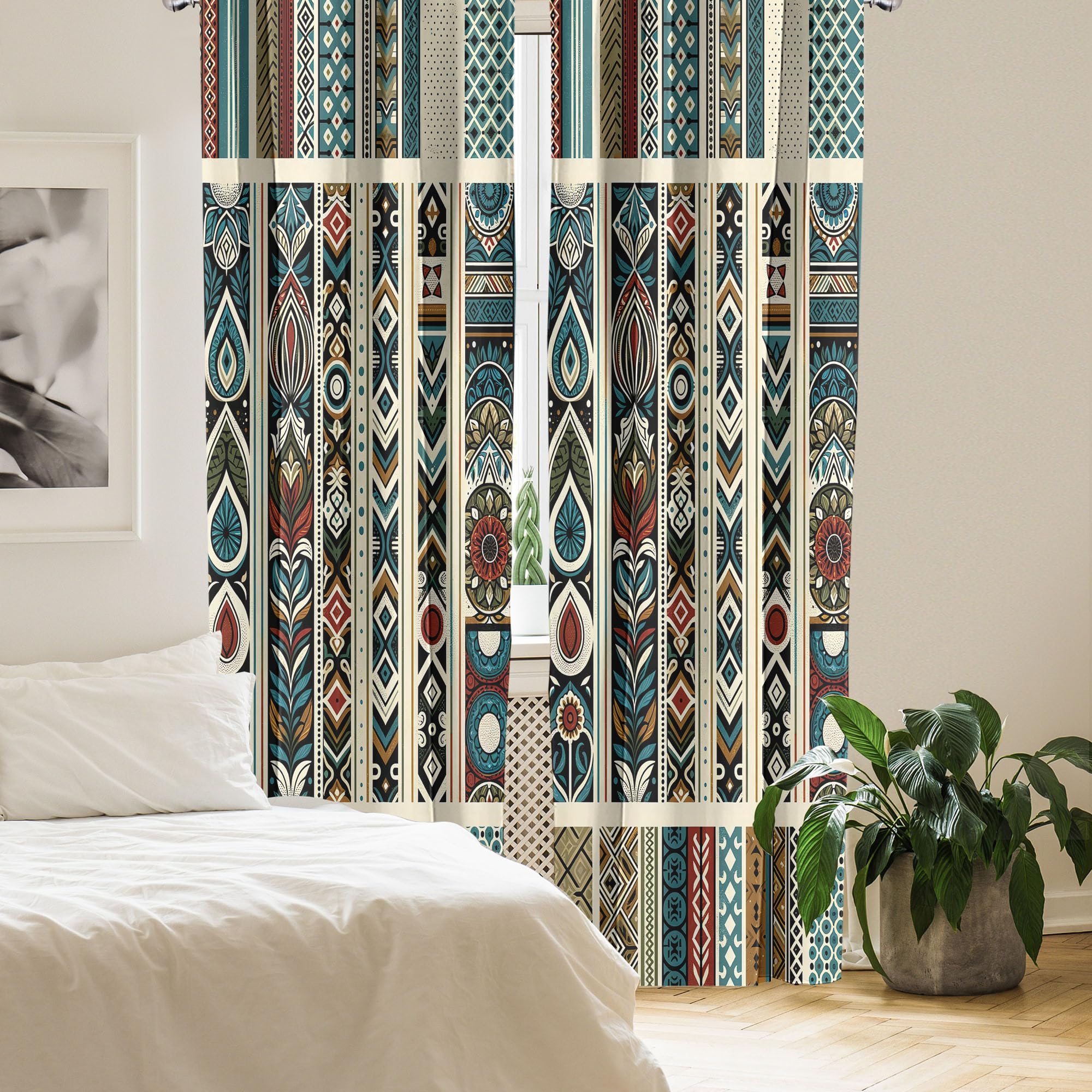 Ambesonne Bohemian Window Curtains Pack Of 2, Modern Ethnic Themed Ornaments With Southwestern Inspirations, Lightweight Set Wit