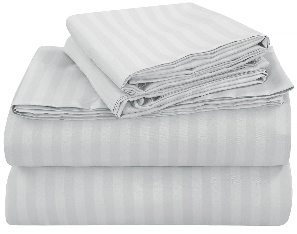 Royale Linen Striped Bed Sheet Set - Brushed Microfiber 1800 Bedding - 1 Fitted Sheet, 1 Flat Sheet, 2 Pillowcases - Wrinkle & F