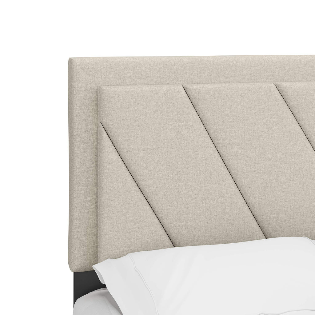 Boyd Sleep Diagonal Upholstered Platform Bed with Headboard and Durable Mattress Foundation with Strong 4 Wood Slat Supports, Box Spring Required: Queen, White