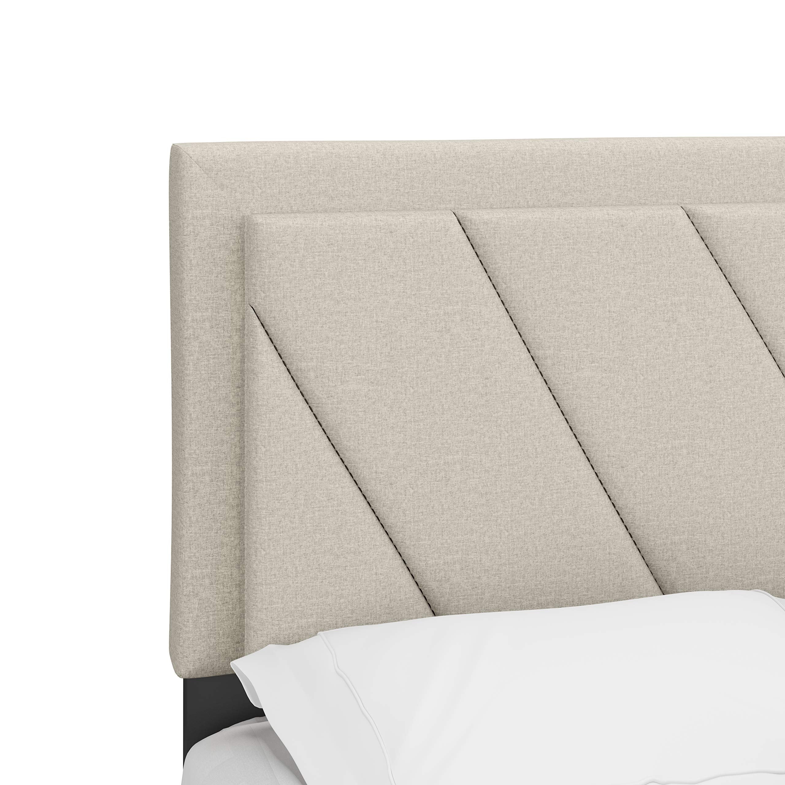 Boyd Sleep Diagonal Upholstered Platform Bed with Headboard and Durable Mattress Foundation with Strong 4 Wood Slat Supports, Box Spring Required: Queen, White