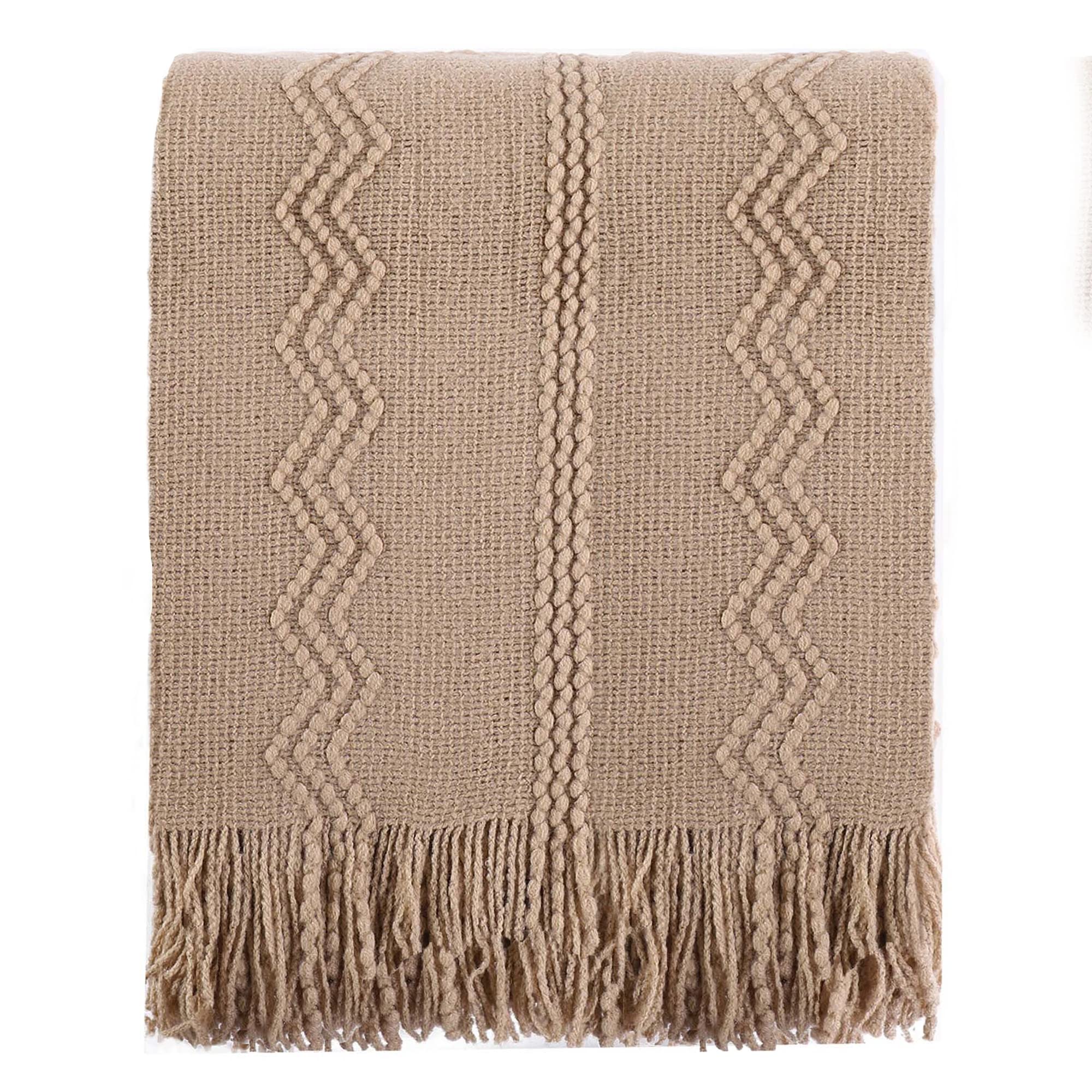 Battilo Home Tan Throw Blanket For Bed, Boho Decorative Throw Blanket For Couch, Taupe Throw Blanket For Home Decor, 50'X60'