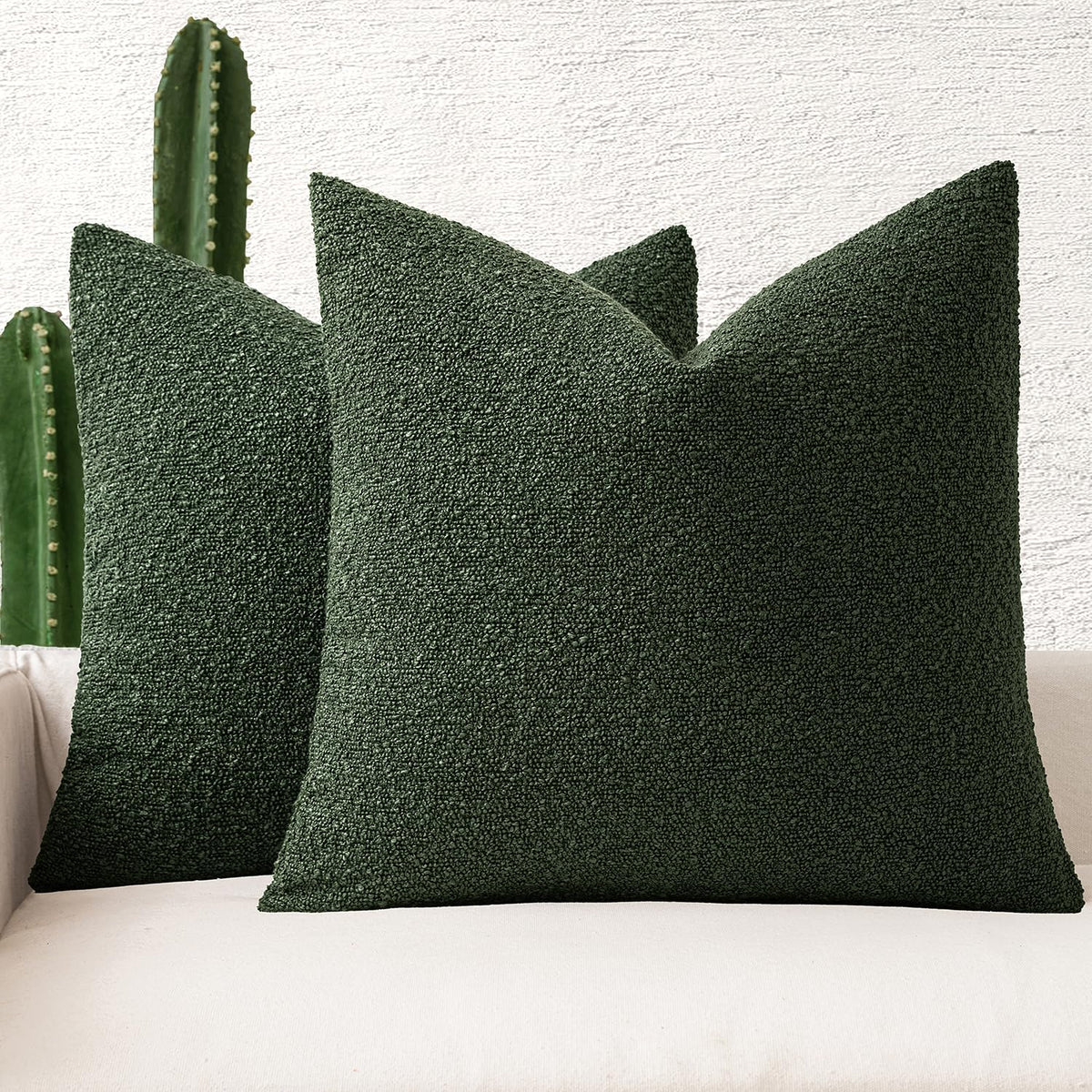 Miulee Set Of 2 Christmas Dark Green Throw Pillow Covers 24X24 Inch Decorative Couch Pillow Covers Textured Boucle Accent Solid