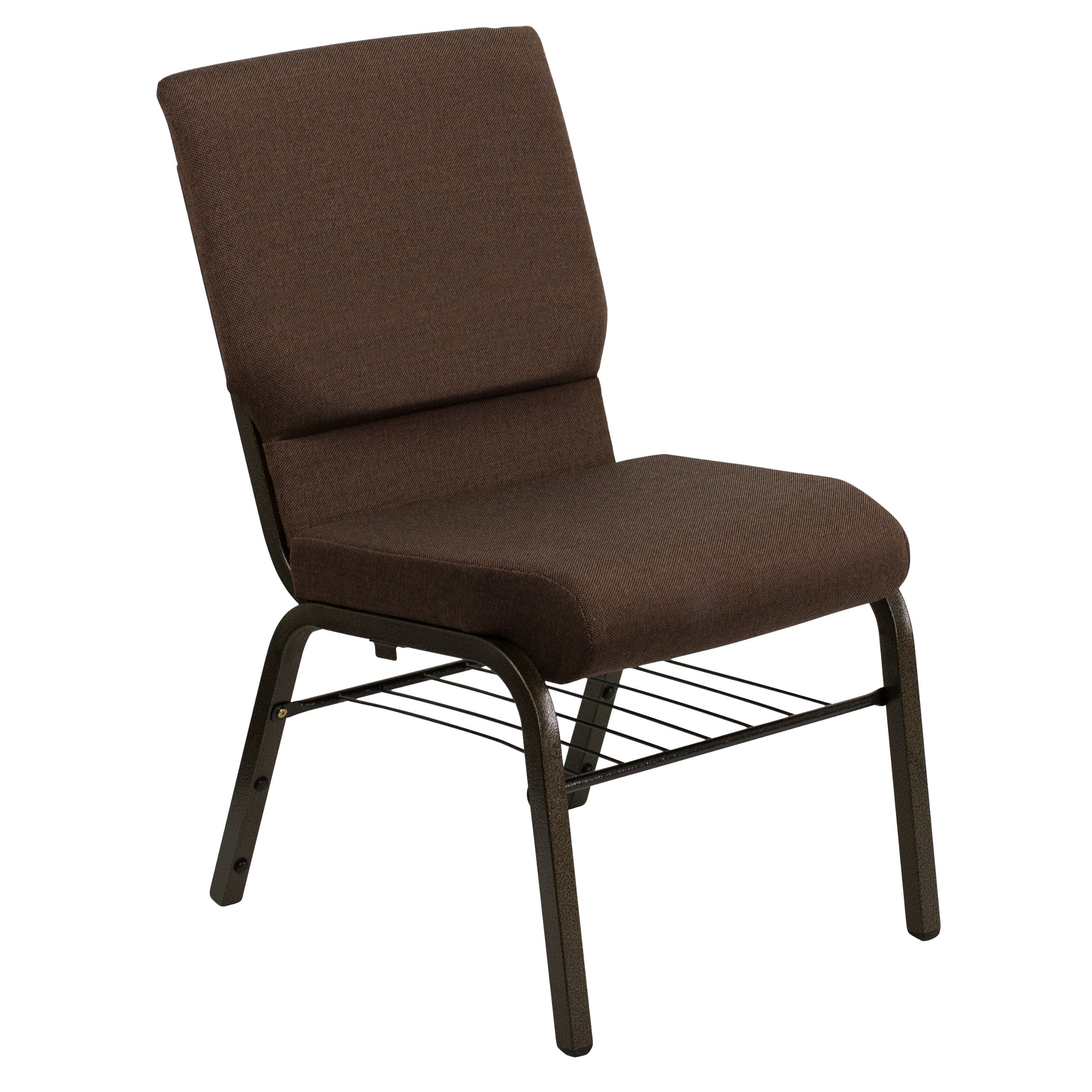 Flash Furniture HERCULES Series 18.5''W Church Chair in Brown Fabric with Book Rack - Gold Vein Frame