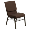 4 Pk. 18.5W Brown Fabric Church Chair, Book Rack - Gold Vein Frame