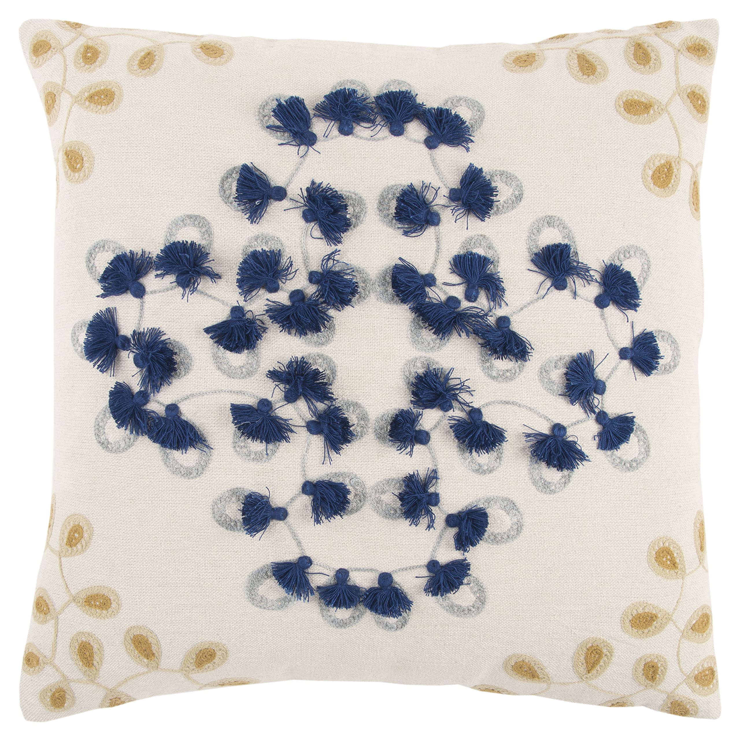 Rizzy Home | T13074 | Down Fill Decorative Pillow | 20&quot;x20&quot; White/Yellow/Blue