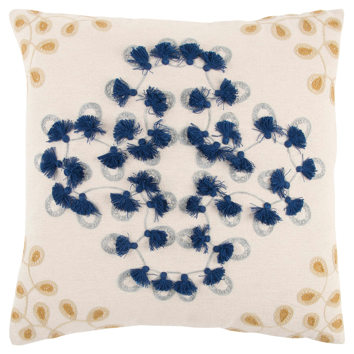 Rizzy Home | T13074 | Down Fill Decorative Pillow | 20&quot;x20&quot; White/Yellow/Blue