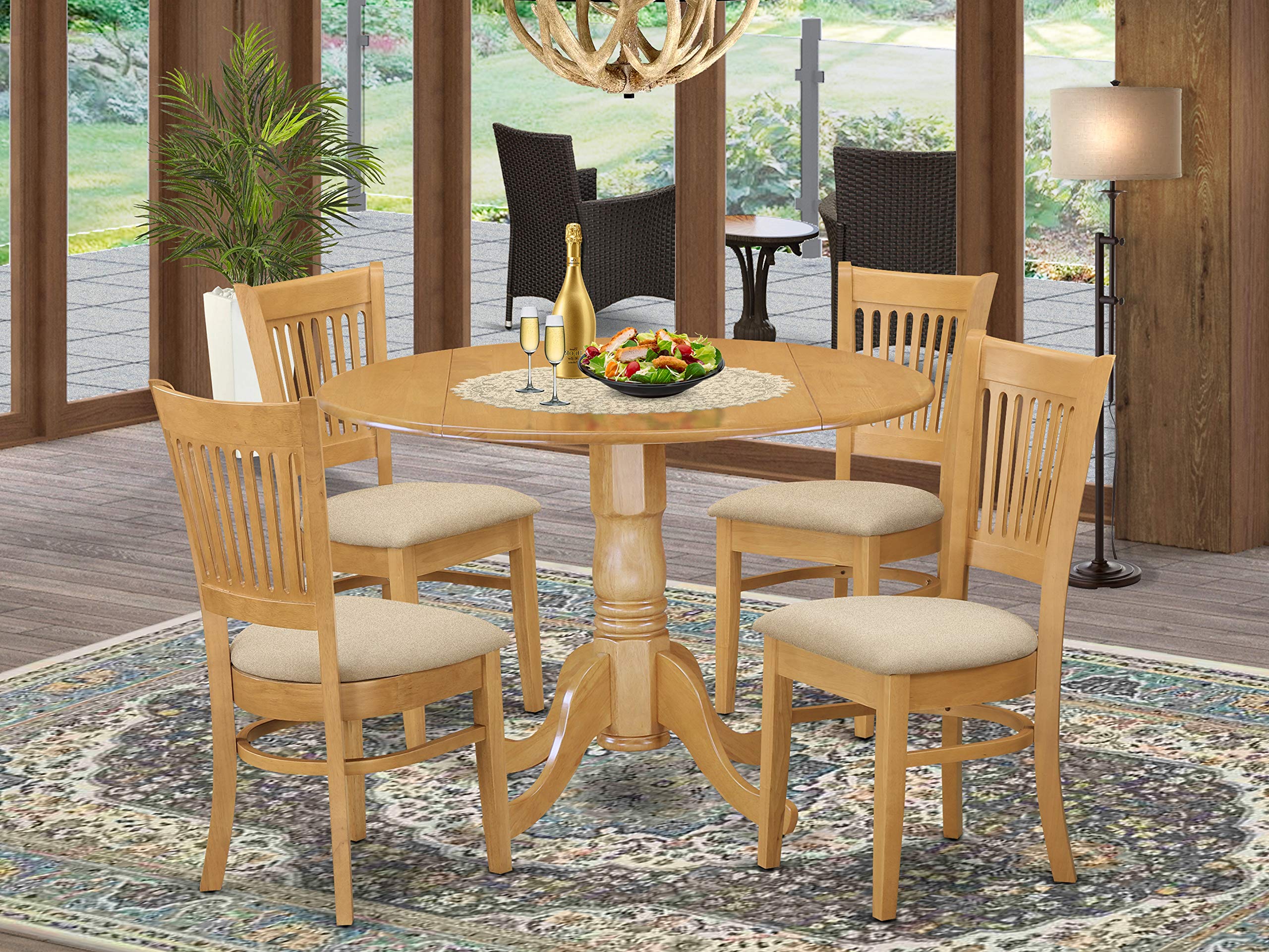 East West Furniture DLVA5-OAK-C 5 Piece Kitchen Table & Chairs Set - Thumbnail 4