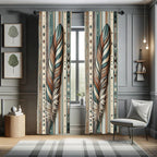 Ambesonne Bohemian Curtains, Bold and Big Feather Motif on Southwestern Inspired Striped Print, Window Treatments 2 Panel Set fo