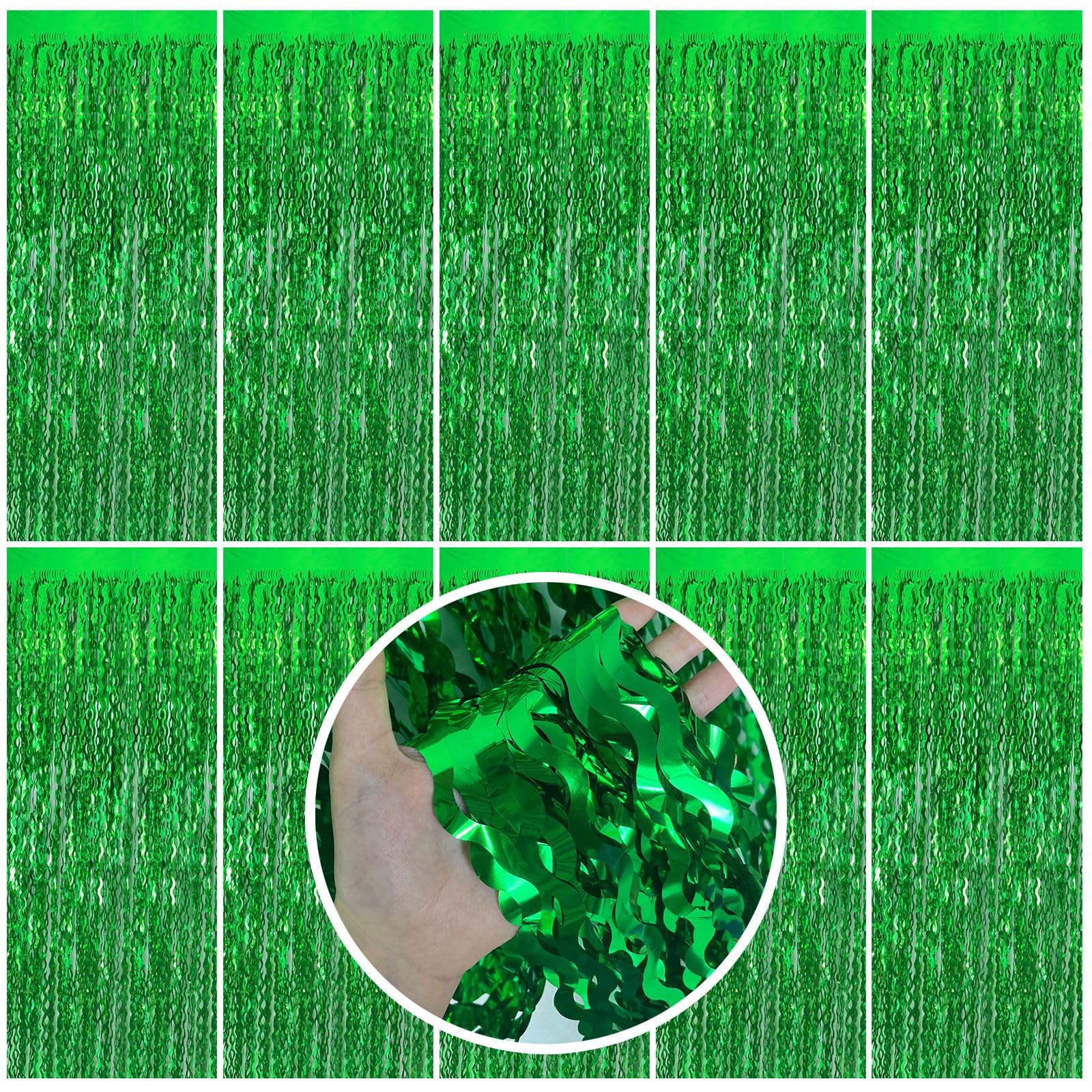 Backdrop for Party Decorations, Wave Foil Fringe Curtain Tinsel Photo Backdrop Green Tinsel Curtain Party Backdrop Streamers for